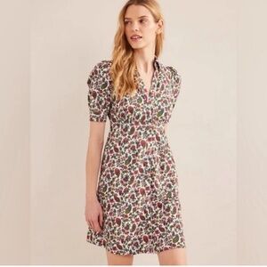 Boden Button Mini Tea Dress Size 4 Paisley Floral Puff Cotton Casual Summer